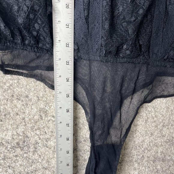 Free People Bodysuit Womens Medium Black Long Sleeve Sheer Lace Mesh Layer Top - Picture 2 of 7